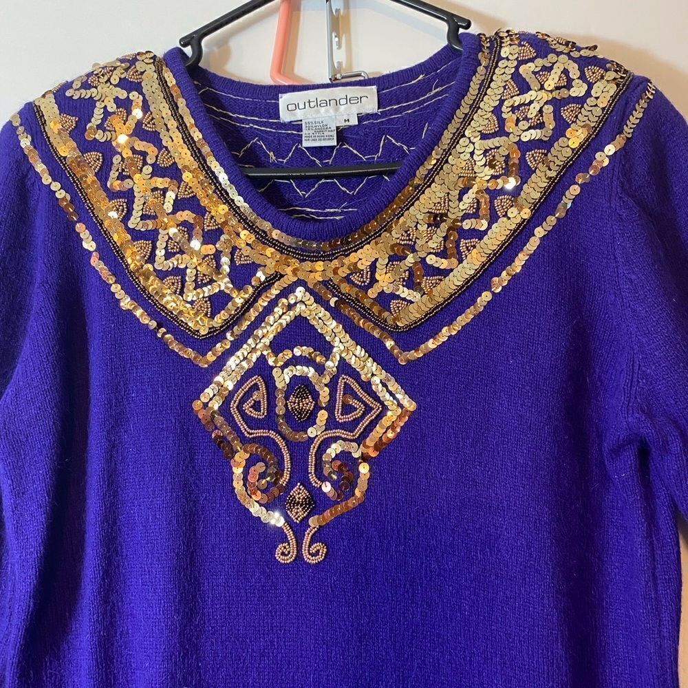 NWOT 2 pc. Silk and Angora Rabbit Very Embellished Outlander Sweater and Skirt - Picture 5 of 8